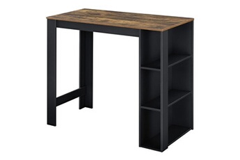 table haute premium xl table de bar design avec surfaces de rangement table bistrot avec 3 etagères panneaux de particules 120 x 60 x 106 cm noir chêne foncé [en.casa]
