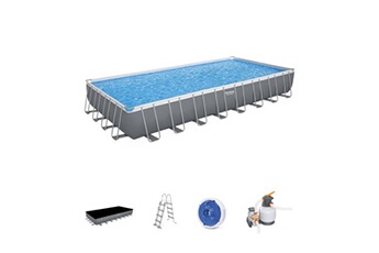 Piscine tubulaire - Ambre - gris foncé grande piscine rectangulaire 10x5m avec pompe de filtration à sable échelle et bâche de protection