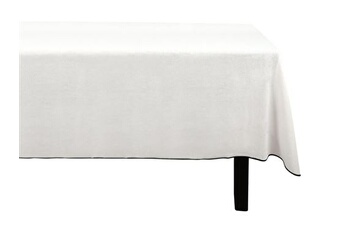 nappe de table vente-unique.com nappe en coton et lin à bordure noire - 170 x 300 cm - blanc cassé - borina