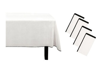 nappe de table vente-unique.com ensemble nappe + 4 serviettes de table en lin et coton - bordure noire - blanc- 170 x 300 cm - borina