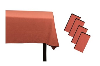 nappe de table vente-unique.com ensemble nappe + 4 serviettes de table en lin et coton - bordure noire - terracotta - 170 x 170 cm - borina