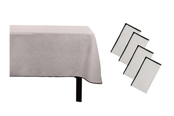 nappe de table vente-unique.com ensemble nappe + 4 serviettes de table en lin et coton - bordure noire - taupe - 170 x 250 cm - borina