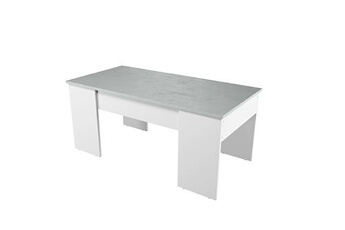 table basse loungitude table basse gotham avec plateau relevable et rangement - blanc et béton