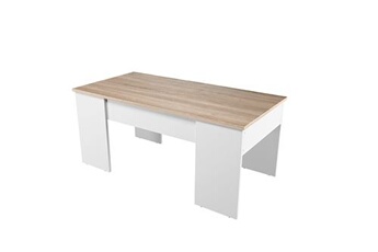 table basse loungitude table basse gotham avec plateau relevable et rangement - blanc et bois
