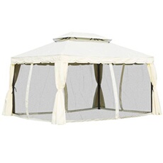 Tonnelle barnum pavillon de jardin style colonial double toit toile moustiquaires et toiles amovibles 3,9L x 2,9l x 2,7H m écru