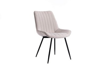 chaise loungitude lot de 2 chaises mary à rayures en tissu et pieds métal noir - beige