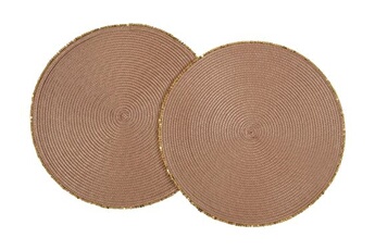 set de table vente-unique.com lot de 8 sets de table ronds avec bordures en perles - d. 38 cm - marron et doré - balista