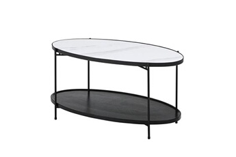table basse vente-unique.com table basse double plateau en céramique et bois d'hévéa - effet marbre blanc et noir - fudila