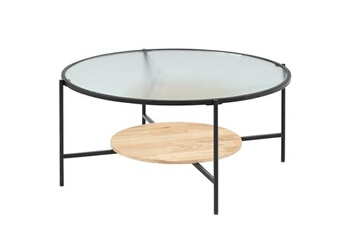 table basse vente-unique.com table basse avec 1 étagère - verre, bois d'hévéa et métal - naturel et noir - munita