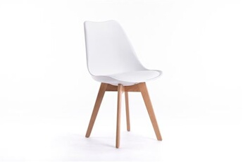 chaise loungitude lot de 2 chaises scandinaves andrea avec coussin et pieds bois - blanc