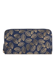 portefeuille draeger grand portefeuille femme - feuilles dorées - bleu marine - paris