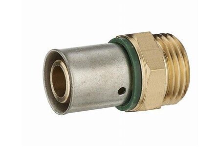Raccord plomberie Noyon & Thiebault Raccord droit à sertir profil TH pour tube PER - Ø 16 mm à visser mâle M3/4' (20x27) Bague à sertir en inox - 3786-2016L1