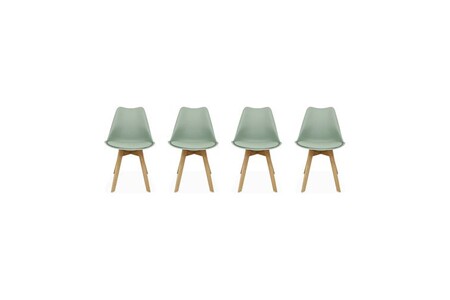 Chaise Sweeek Lot de 4 chaises scandinaves pieds bois de hêtre chaises 1 place vert céladon