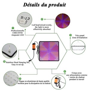 Lampe Horticole LED 225 LEDs Spectre Complet 1000W Équivalent - Croissance Fleur Plante Intérieur, Économie Énergie, Pour Hydroponie & Semis