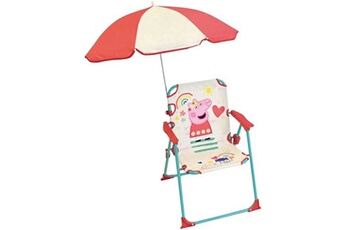 chaise de jardin fun house peppa pig chaise pliante camping avec parasol - h.38.5 xl.38.5 x p.37.5 cm + parasol o 65 cm - pour enfant