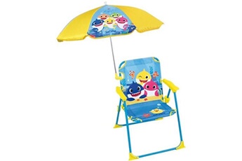 chaise de jardin fun house baby shark chaise pliante camping avec parasol - h.38.5 xl.38.5 x p.37.5 cm + parasol o 65 cm - pour enfant