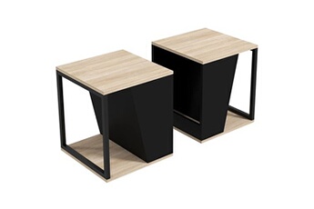 table basse homcom lot de 2 tables basses bouts de canapé guéridons design acier noir panneaux noir aspect chêne clair