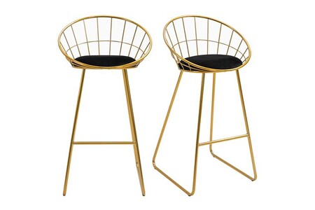 Chaise et Tabouret de bar Homcom Lot de 2 tabourets de bar design avec repose-pied structure métal et coussin velours 52,5 x 47 x 97 cm noir et doré