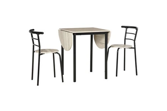 table de cuisine homcom ensemble table à manger 3 pièces avec 2 chaises style industriel - table extensible - acier mdf aspect chêne clair
