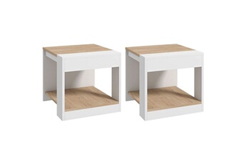 table basse homcom lot de 2 tables basses bouts de canapé guéridons design panneaux blanc aspect chêne clair