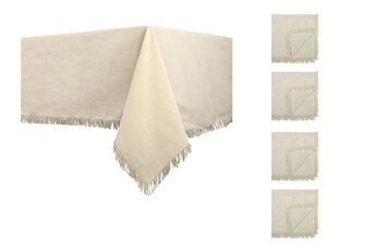 nappe de table vente-unique.com ensemble nappe + 4 serviettes de table à franges - coton - beige - 140 x 240 cm - pola