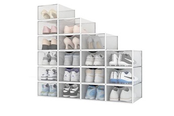 meuble à chaussures secury-t by sama lot de 18 boîtes à chaussures/rangement transparentes blanches empilables en plastique 33.4x23x14.5cm