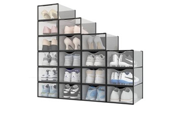 meuble à chaussures secury-t by sama lot de 18 boîtes à chaussures/rangement transparentes noires empilables en plastique 33.4x23x14.5cm