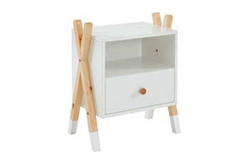 table de chevet maison et styles chevet enfant 1 tiroir 46x30x55 cm blanc et naturel - osny
