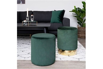 pouf maison et styles pouf rond 34x36 cm en velours vert foncé - borzich