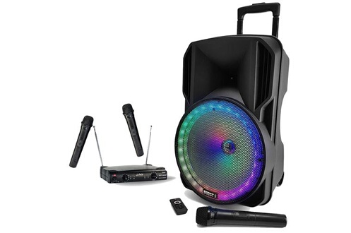 Enceintes, baffle et amplis DJ Boost Pack Karaoké - Enceinte USB Bluetooth  Autonome-12RGB-700 sur Batterie Avec Micro sans fil - 2 Micros Sans Fil UHF  - Soirée Animation