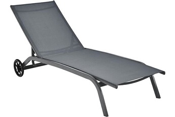 chaise longue - transat giantex bain de soleil inclinable à dossier 6 niveaux gris