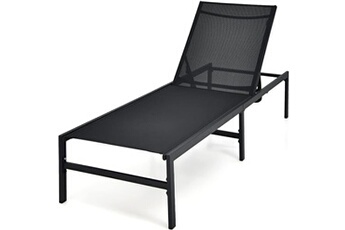 chaise longue - transat giantex chaise longue de jardin dossier réglable à 5 positions 198x63.5x35cm noir