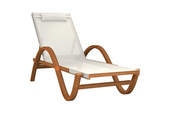 chaise longue - transat vidaxl chaise longue avec coussin blanc textilène/bois massif peuplier