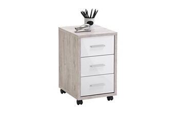 boite de rangement maison et styles caisson 3 tiroirs sur roulettes chêne grisé et blanc