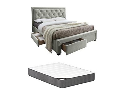 Lit 2 places Lit avec tiroirs 140 x 200 cm Tissu