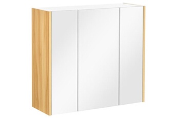 meuble de salle de bain kleankin armoire miroir salle de bain 3 portes 4 étagères aspect bois clair blanc