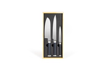 couteau livoo set de 3 couteaux type japonais en coffret bois mec115 noir