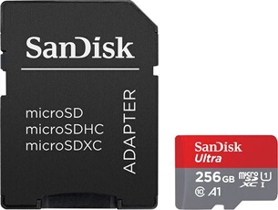 Carte Ultra microSDXC 256GB + SD Adapter 150MB/s A1 Class 10 UHS-I