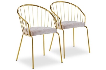 chaise non renseigné chaise avec accoudoirs métal doré et assise velours taupe vintel - lot de 2