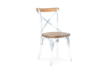 chaise maison et styles chaise bistrot 50x47x89 cm en bois naturel et métal blanc