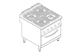 Gazinière Tecnoinox Piano de cuisson gaz sur four électrique ventilé GN 1/1 4 feux gamme 900