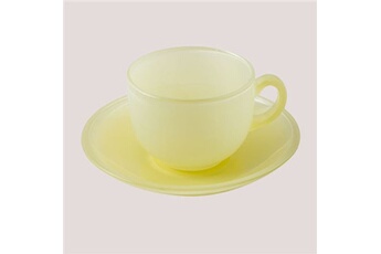 tasse et mugs sklum pack de 4 tasses à café 15 cl avec assiette en verre ainara jaune 6,4 cm