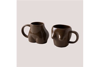 tasse et mugs sklum lot de 2 tasses en porcelaine (32 cl) bandini marron chocolat 8,5 - 9 cm