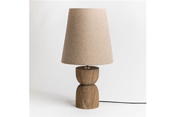 lampe à poser sklum lampe de table en bois de manguier cruster beige lin ?58,5 cm