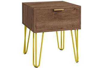 table de chevet homcom table de chevet table de nuit avec tiroir table d'appoint - pieds en épingle à cheveux acier doré - dim. 39,5l x 41l x 49h cm marron