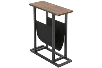 table basse homcom guéridon bout de canapé table basse d'appoint - porte-revue tissu noir - châssis métal noir plateau aspect bois