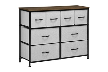 commode homcom commode meuble de rangement 8 tiroirs - dim. 100l x 30l x 78h cm - structure acier noir tissu pliant gris