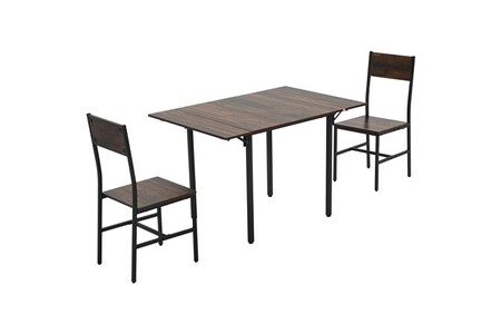 Table de cuisine Homcom Ensemble table à manger extensible 80-118 cm 2 places design industriel - table double rabat - acier noir aspect bois