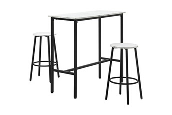 table haute homcom ensemble 2 places 3 pièces design contemporain - acier noir aspect marbre blanc