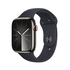 Series 9 GPS + Cellular 45 mm Boîtier en Acier Inoxydable Graphite avec Bracelet de Sport Midnight - S/M